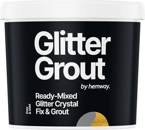 Hemway Gold Glitter with Grey Grout 2.5L / 4.5kg Ready Mixed Glitter Grout & Fix | Floor, Wall & Tile Adhesive, Water-Resistant, Anti-Mould, Easy to Use & Fast-Drying