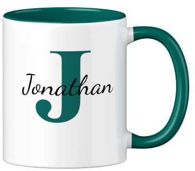 LOOXIS Personalisierte Tasse mit Namen bedruckt – 325 ml, Keramik, versch. Farben, Kalligraphie – Geschenkidee Männer, Frauen, Jahrestag, Geburtstag, Muttertag – Dunkelgrün
