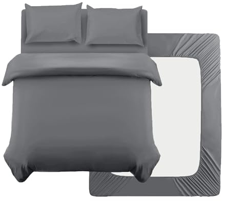 AYSW 4 Pièces Sets de Housse de Couette 220x240cm Double Fermeture Éclair Gris Drap Housse 160x200cm + 2 Taies d'oreiller 65x65cm Parure de Lit Adulte 2 Personnes en Microfibre Brossé