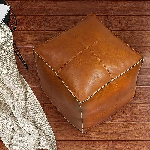 MLUPODY Pouf Hocker – Ungefüllter handgefertigter PU Kunstleder Pouf Sitzpouf, 45 cm, DIY Füllung mit Alten Materialien, umweltfreundlich, braun, belastbar bis 100 kg, für Wohnzimmer und Schlafzimmer