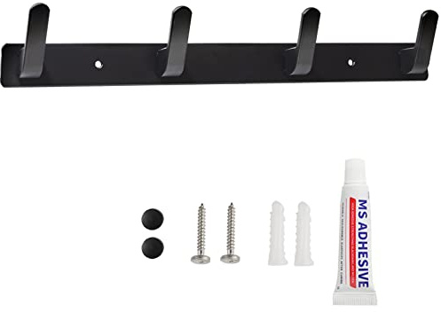 Sevenpers Garderobenhaken Schwarz Hakenleiste Wand mit 4 Haken | Praktische Garderobenleiste mit 4 Haken für Jacken, Mäntel, Schals und Handtücher. Stabil und vielseitig einsetzbar