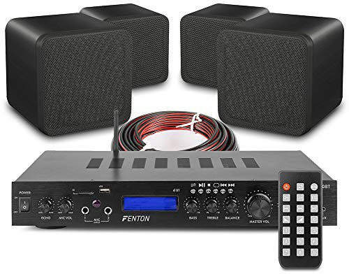 Fenton B406A 4.0 Home Cinema Surround Sound Speaker System with Bluetooth Amplifier, FM Radio, USB MP3 Playback, Aux RCA Inputs and Speaker Cables Included