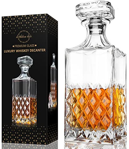 Lighten Life Decanter per whisky, 849 ml, senza piombo, con tappo in confezione regalo, decanter per liquori per whisky, borbon, caraffa per whisky da uomo