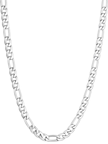 AJRUIER Figaro Halsband för män kvinnor 5 mm, kubansk kedja, silver pansarkedja, robust kedja i rostfritt stål, 45, 50, 55, 60 cm, Rostfritt stål