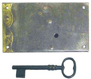 Antikhof Möbelschloss Eisen Antik,Höhe: 7,5 cm,Breite:13,0 cm,Dornmaß:7,0 cm,Bestellnummer:KASSL 70A