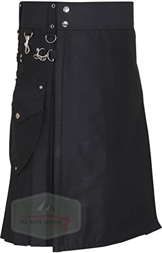 Kilt für Herren | Herren Cargo Fashion Utility Kilt (44'', Schwarz)