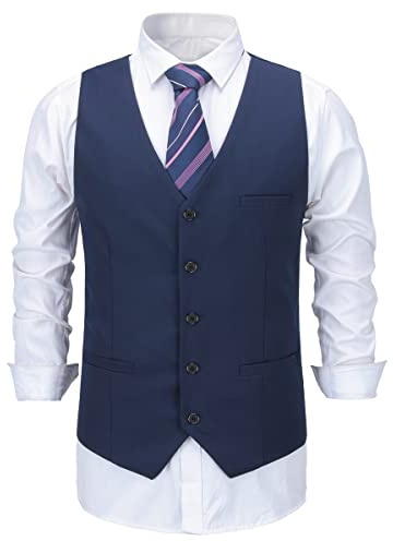 Allthemen Herren Weste V Ausschnitt Einreiher Gilet Slim Fit Business Anzugweste Western Dunkelblau M