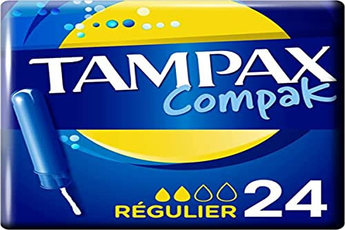 Tampax Compak – 24 Tampons mit Applikator, regelmäßig, leicht bis mittel – ohne Duft und ohne Farbstoffe, getestet unter gynäkologischer Kontrolle, Schutz und Komfort während Ihrer Periode