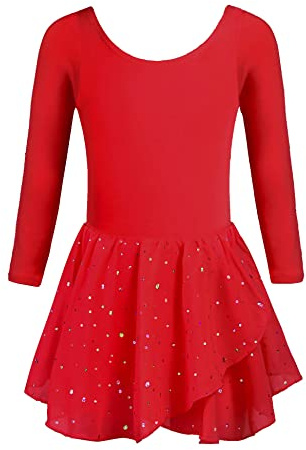 trudge Mädchen Ballettkleidung Ballettkleid mit Rüschenärme und Tutu-Rock | Mädchen Baumwolle Tanzkleid mit Glitzer Rock - Kinder Ballett Trikot für Tanzen Gymnastik Training