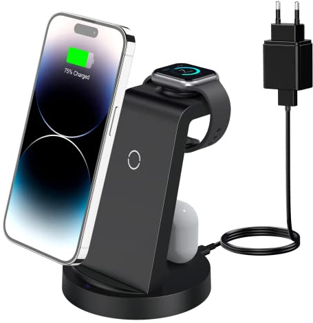 Wireless-Charger Schnelles-Induktive-Ladestation mit-18W-Fast-Adapter 3-in-1 Kompatibel-mit-iphone-14/13/12/11/Pro/SE/X/XS/XR/8 Apple-Watch 8/7/6/SE/5/4/3/2, AirPod Pro