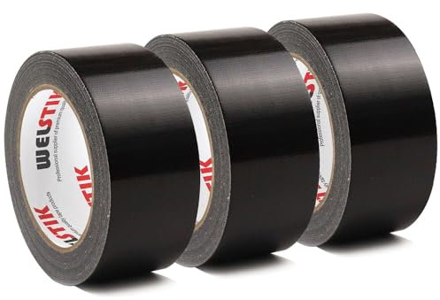 WELSTIK Professionelles Klebeband, 48 mm x 27 m, wasserdicht, für Reparaturen, Heimwerker, Handwerk, Innen- und Außenbereich, panzertape Schwarz, 3 Stück
