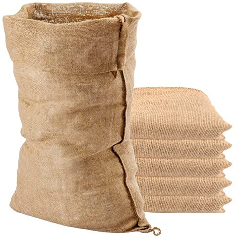 KOHAND Lot de 6 sacs en toile de jute naturelle de 50 x 80 cm, 25 kg, grand sac en toile de jute pour pommes de terre, légumes, grains de café, protection et décoration des plantes, marron