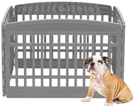 Iris Ohyama Welpenauslauf mit 4 Paneelen, H60cm, Grau, Katzengehege, Hundebox, Hundegitter, Für Outdoor, Indoor, Welpenlaufstall, Hundezaun, Welpenzaun, Laufstall Hund, CI-604E Panel