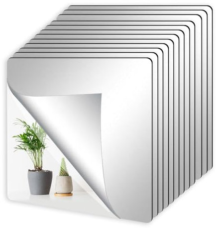 JSMTKJ 12 Stück 15x15cm Selbstklebende Fliesenspiegel, Selbstklebend Acryl Spiegel, Spiegelfliesen Selbstklebend Spiegel Wandaufkleber für Haus Badezimmer Dekor