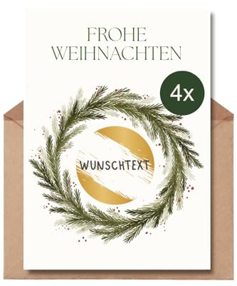 The Life Barn 4x Rubbelkarte mit Umschlag Weihnachten Rubbellos Gutschein | Hochwertige Karte aus 350g Papier, goldenes Rubbeletikett, inkl Kraftpapierumschlag
