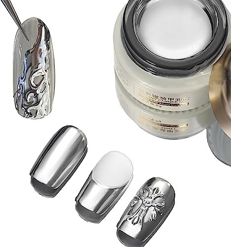 Ezyuanchly Metallic Painting Gel,holographic nail polish,Reflective Mirror Metal for Nails Art,Silver Painted Gel Nail Polish,3D Metal Mirror Effect Premium Salon Nail Glitter Manicure Pigments