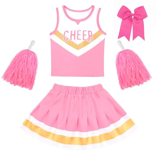 CIFITERY Toddler Cheerleader Costume Kids Cheer Outfit, Pink Cheer Uniform for Girls Cheerleading Birthday Gift Halloween
