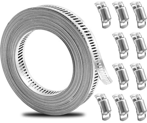 16.4 Feet Tube Clips with 10 Fastener, Stainless Steel Jubilee Clips Large Adjustable Clamp Worm Jubilee Clip Stainless Steel Hose Clamps for Pipe Plumbing Tube and Fuel Line