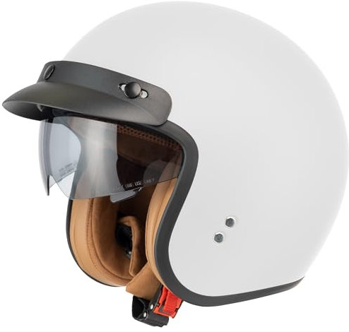 Jethelm mit Visier by BS Way: Hochwertiger Motorradhelm, ECE-Zertifiziert für Herren und Damen - Ideal für Roller, Mofa, Motorrad, Moped und Scooter - Retro Helm Design, Halbschalenhelm Arktik Weiss