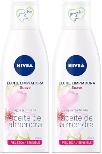 NIVEA Leche Limpiadora Suave (1 x 200 ml), limpiador facial con aceite de almendras, leche hidratante para piel seca y sensible (Paquete de 2)