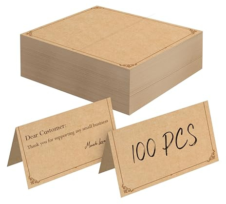 100 Tarjetas de lugar Kraft, pequeñas tarjetas de tienda en blanco, delicadas tarjetas de asientos, diseño simple de tarjetas de nombre, tarjetas de acompañamiento para bodas, mesas, recepciones