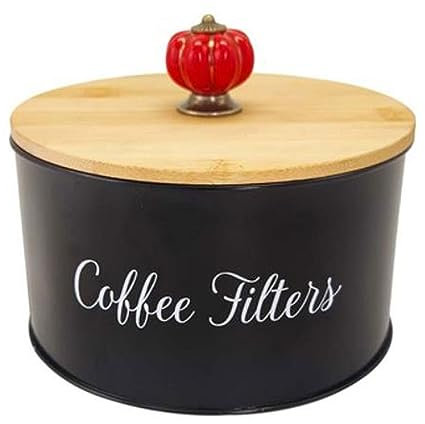 Coffee Filter Holder Metal Coffee Filter Holder Storage Box with Bamboo Lid, Coffee Filter Container Coffee Bar Decor, Coffee Station Accessories for Storing Filter Papers Coffee Paper Storage Contain