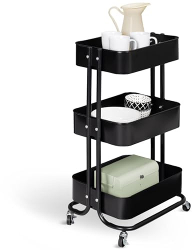 IDMarket - 3-stufiger Wagen desserte Regal mit Rollen Stahl schwarz