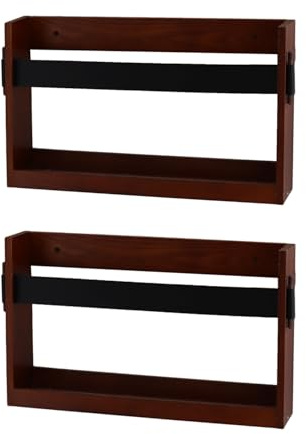 MOIUCUN Zeitschriften Wandhalter mit PU Lederriemen,Holz Zeitschriftenständer, Wandorganizer für Eingangsbereich, Büro, Wohnzimmer, Wartezimmer, Größe 44 x 27 x 9 cm,2er Pack (Braun)