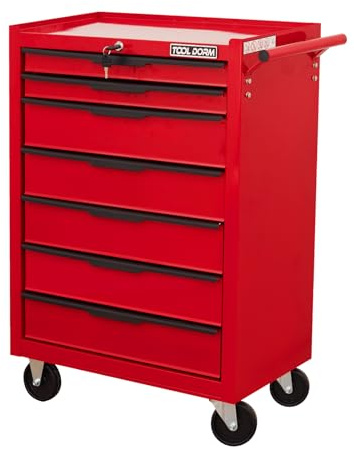 TOOL DORM Servante d'Atelier avec 7 Tiroir, Servante Rangement avec Poigné, Caisse à Outils sur roulettes Adapté aux Ateliers à Domicile, aux Jardins, Verrouillage Centralisé pour Tous Les Tiroirs