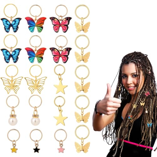 Qianyu 20 Stück Haarschmuck für Zöpfe Haarspiralen Clips Haarschmuck Ringe Aluminium Goldene Schmetterling Haar-Accessoire für Frauen Dreadlock Dekoration