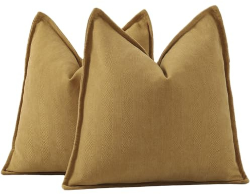 Madizz 2er Set Schlicht Chenille Kissenbezügen Weiche dekorative Kissenbezüge für Sofa Schlafzimmer Kissenhülle Senfgelb 40x40 cm Quadrat