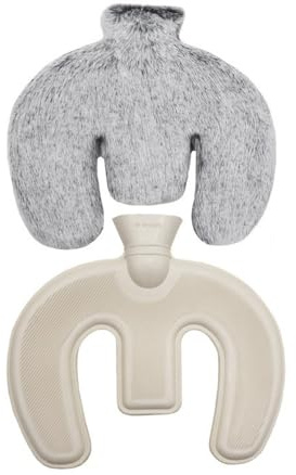 U-Shaped Neck & Shoulder Hot Water Bottle with Washable Plush Cover, 1L, for Pain Relief & Winter Warmth (Black)