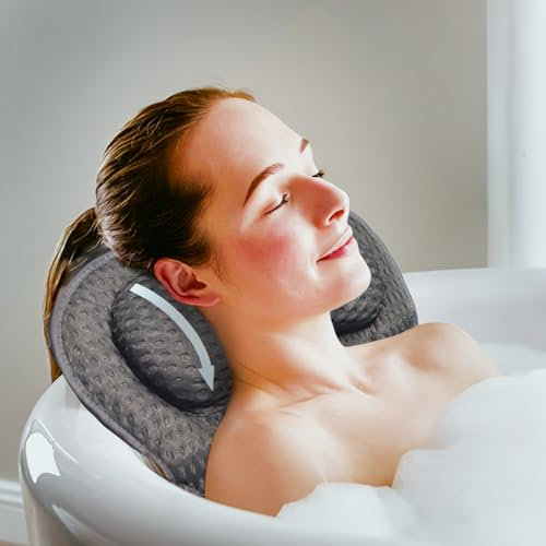 Cuscino vasca da bagno di alta qualità con supporto per il collo -Solida connessione assorbente e pratici ganci per un montaggio stabile - Accessori da bagno (Grigio)