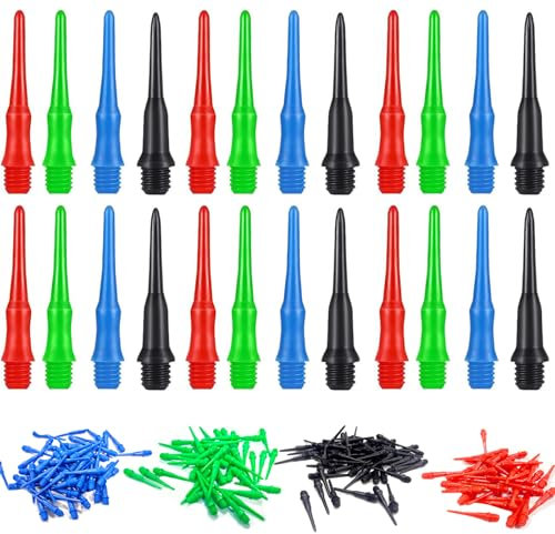 SURALIN 144 Stück Dartspitzen Kunststoff mit 2BA Gewinde, Kunststoffspitze, Dartspitzen Dart-Gummi-O-Ring Dartspitze Dart spitzen soft