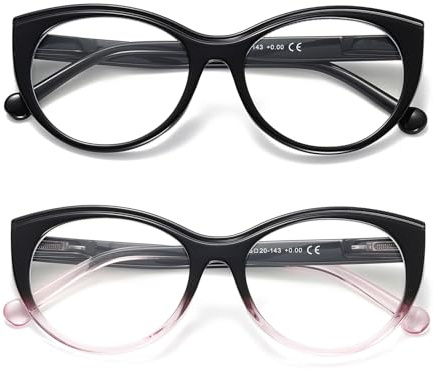 Hubeye 2 Paar Katzenauge Lesebrille für Damen Großem Rahmen Bequeme Federscharnier Anti-Blaulicht Computerbrille Hochwertig Modische Damenbrille 2.00