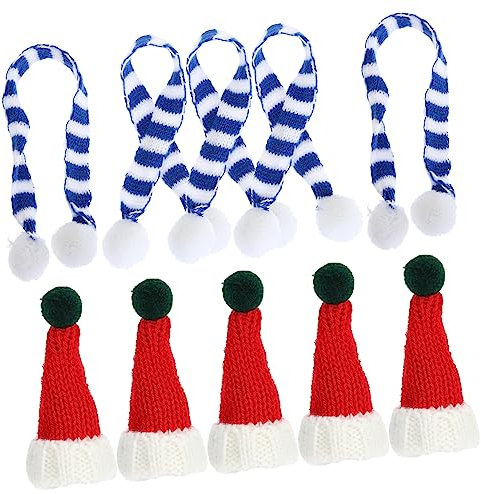 TOBBOMEY Kleiner Strickmützen Und Kleiner Weihnachtsschals Aus Wolle Kleine Weihnachtsmannmützen Weihnachtsdeko Für Selbstgemacht Basteln Puppen Flaschen 10 Stück