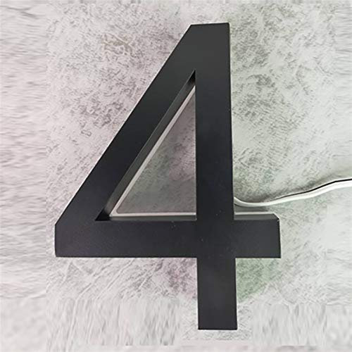 Moderne Hausnummer, Metall, 3D-LED, moderne Hausnummer, Türschild for Zuhause, Hotel, Buchstabenschild, schwarze Farbe, weißes Licht, Edelstahl, for den Außenbereich, (Nr. 3303)(4,125mm 5in)