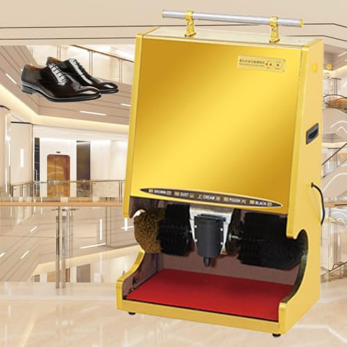 Skoputsmaskin, Hotel Electric Boot Shinning Skoputsare med ledstång och halkfria sidohandtag, elektrisk skoputsmaskin i offentlig hotelllobby,Gold
