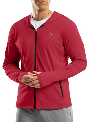 G Gradual Men's UPF 50+ Sun Protection Hoodie Jacket Lightweight Full Zip Hoodies Long Sleeve Shirts for Men Hiking Fishing(Red,L)
