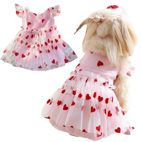 Yaopelky Robe Mignonne pour Chien, Motif Princesse, cœur, Fleur, vêtements pour Chats, Chiens de Petite et Moyenne Taille, Robe en Tulle Respirante pour Chiot, Yorkshire, Chihuahua