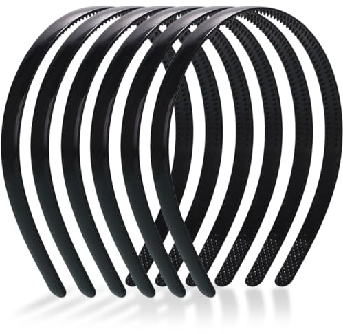 6 piezas de diademas negras de 12 mm, diademas unisex para mujer y hombre, diademas finas con dientes, diademas de plástico para el cabello