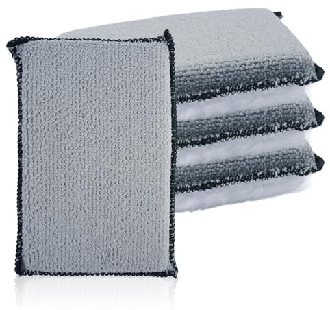 Set di 4 Spugna per Pulizia Interni Auto, 13 x 9 cm Panno in Microfibra per Auto, Accessori Lavabili Tampone per Pulizia Dell'auto, Pelle di Daino Professionale per Tappezzeria, Cruscotto, Abitacolo