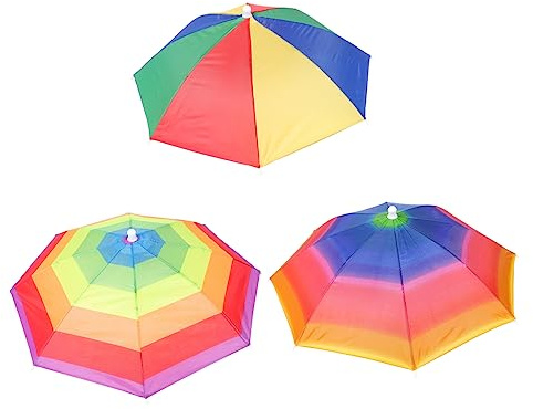 LIOOBO Chapeau Parapluie Tête 3 Pièces Bande Élastique, Polyester et Armature Acier, Protection Mains Dégagées pour Jardinage et Activités en Extérieur
