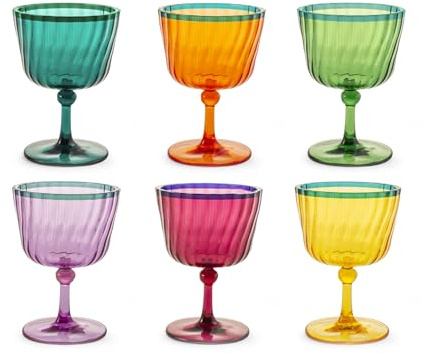 H&H – Set de 12 copas acrílicas 25 cl, colores surtidos, ligeras y resistentes, ideales para jardín, piscina, camping y fiestas al aire libre