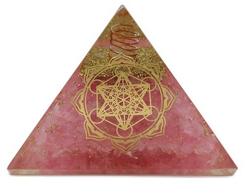 Pyramide d'énergie Orgonite Quartz rose Pierre précieuse avec symbole Métatrons Cube Protection de l'énergie Bonheur Harmonie (6 x 6 x 5)