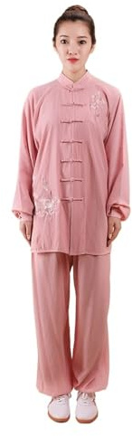 Kung Fu Suit Set Women Cotton Linen Tai Chi Suit Female Kung Fu Wushu Martial Arts Uniform Performance Jacket Pants For Kung Fu(Lotus root pink_XS)