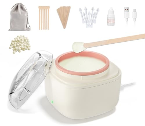EYUYTU Eyebrow Wax Kit, Mini Wax Pot for Eye-brow, Lip, Nose Hair Removal, 26 Eye Brow Waxing Sticks, 100g Beads, USB Fast Heat, Smart Constant Temp, Travel or Home Use Eyebrow Nose Wax Kit