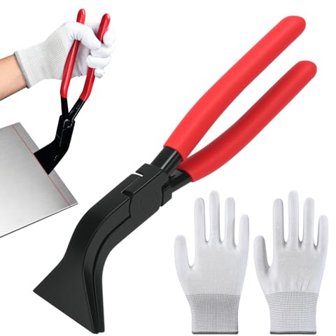 Pince à Plier 45°, Pince à plier la tôle, Largeur 60 MM avec Poignée Antidérapante, Outil de Ferblantier avec Gants en Nylon, Outil à Chanfreiner pour Couvreurs, Décorateurs, Ateliers