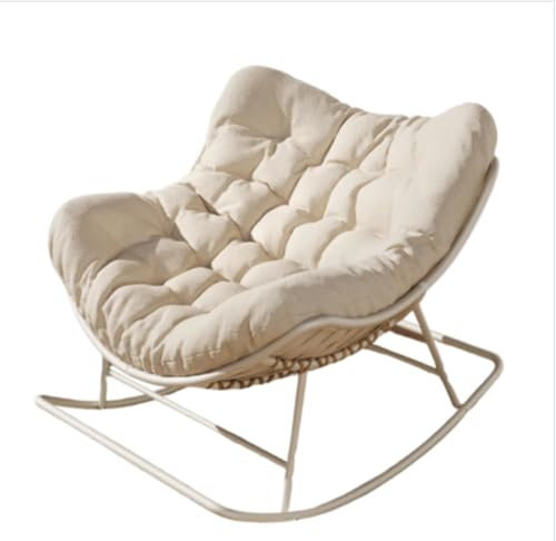 Chaise à bascule surdimensionnée en rotin tissé en forme d'œuf avec coussin, capacité de charge de 204 kg, utilisation en intérieur et en extérieur, pour balcon, salon, terrasse – Rotin polyéthylène