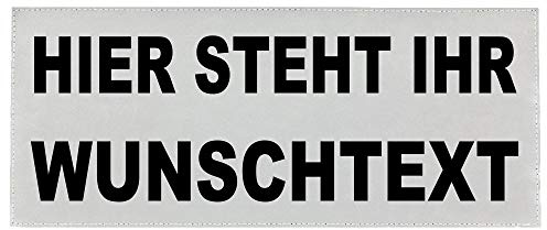 Reflexschild Rückenschild silber matt reflektierend mit Wunschtext 38x8cm, 42x8cm, 30x5cm Wunschtext individuell wie RETTUNGSDIENST FEUERWEHR NOTARZT etc. (38x16cm)